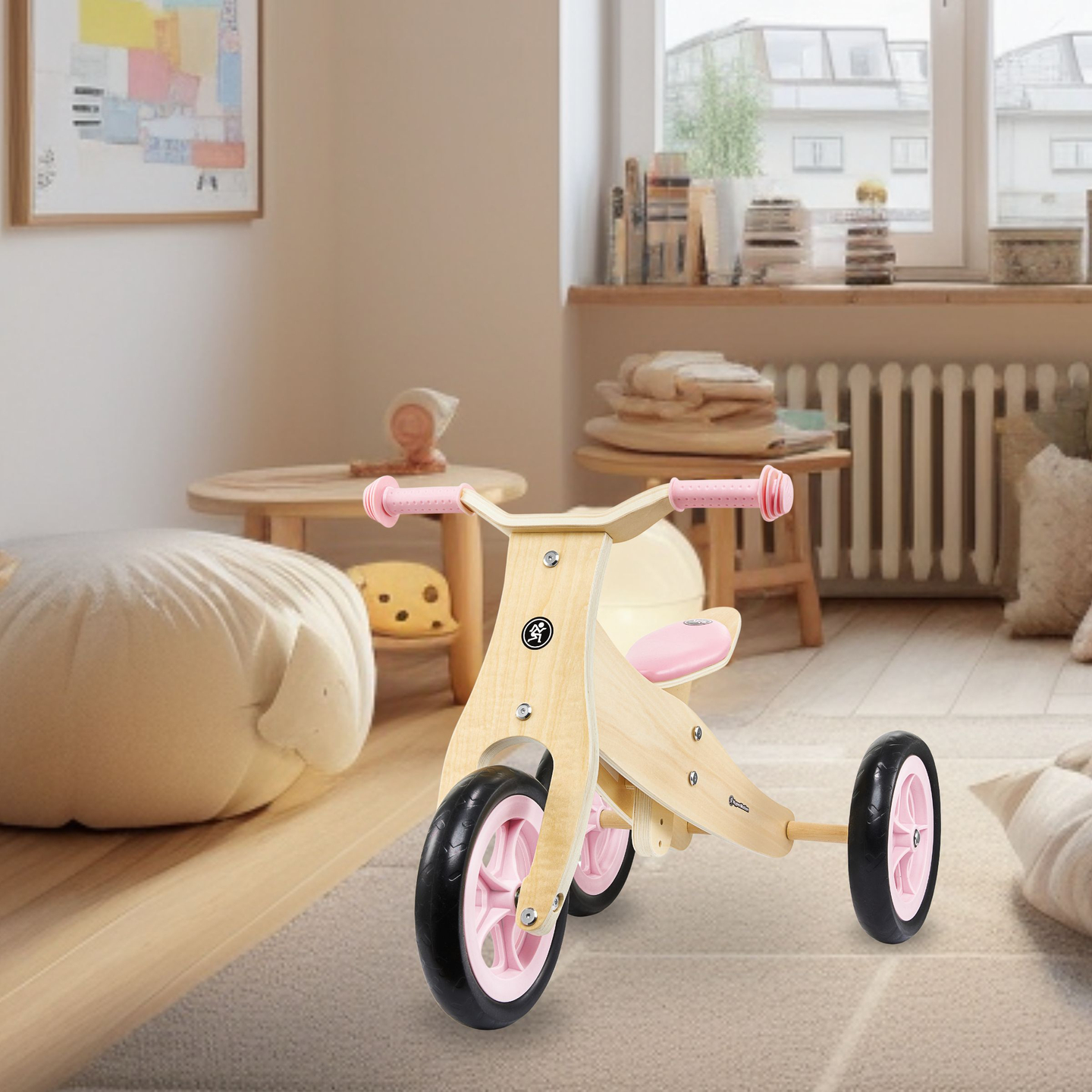 Trehjulet cykel og balancecykel i træ 2in1 - HyperMotion PERCY - pink