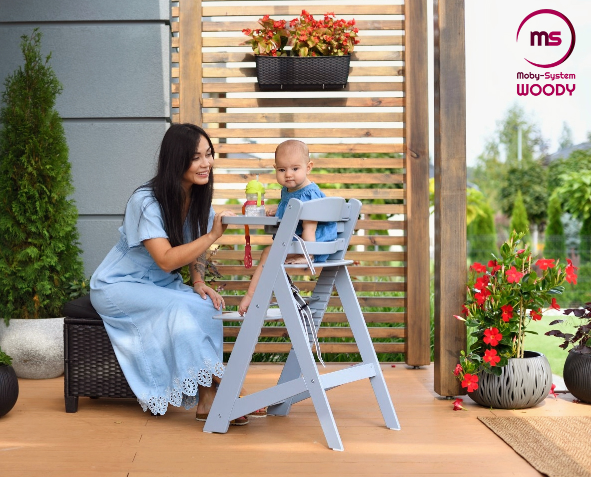 Træfodringsstol Moby-System WOODY - grå farve