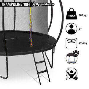 HyperMotion børne XL havetrampolin - 305 cm 10FT - med stige og indvendigt net - til hjem og have