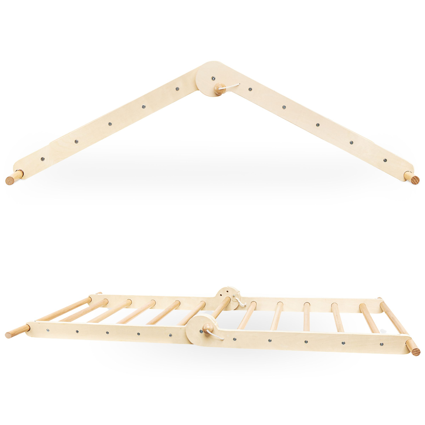 Hjemmelavet legeplads i træ - stige + klatrevæg + balancebom - Piklers trekant