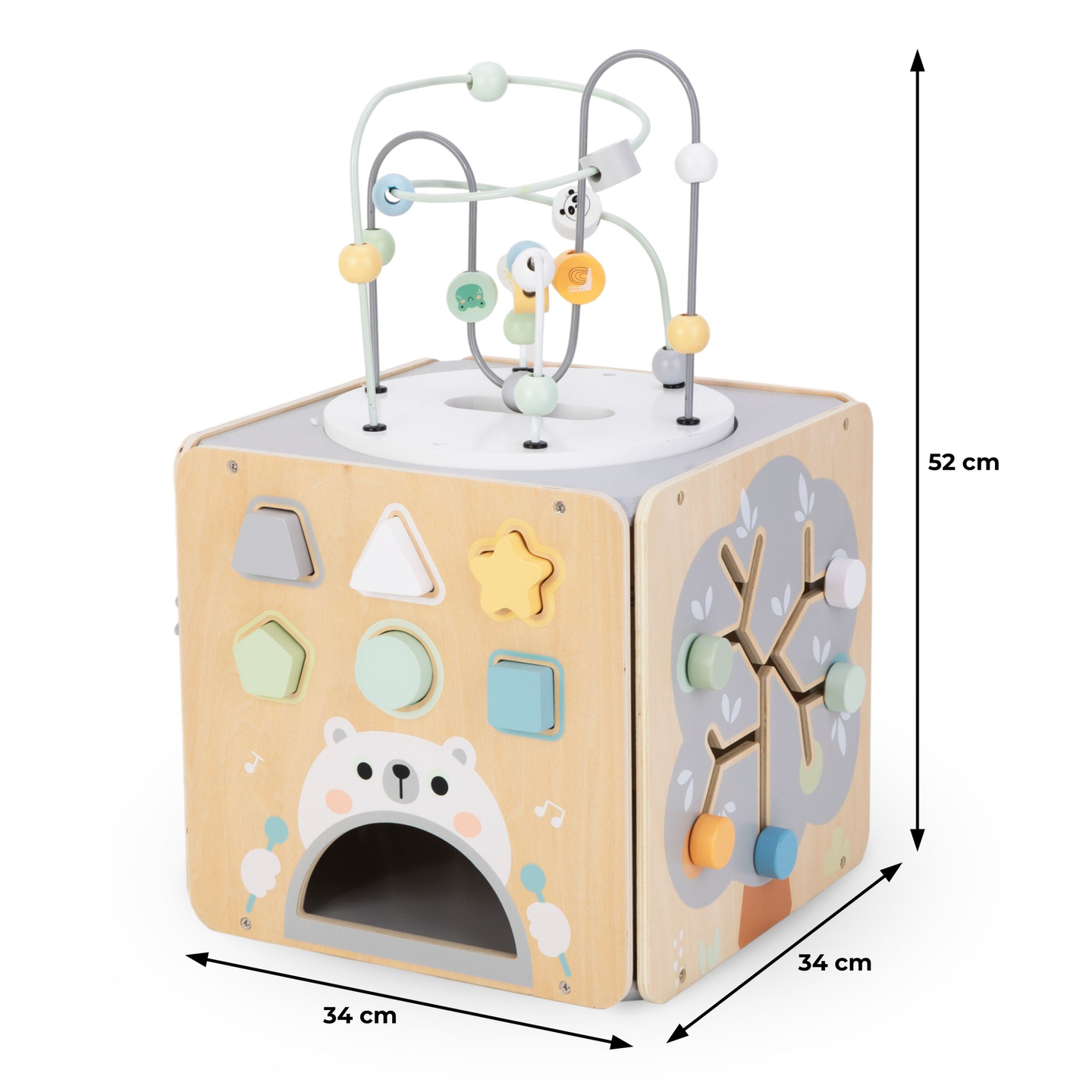 Stor aktivitetsterning i træ med løkke - Montessori