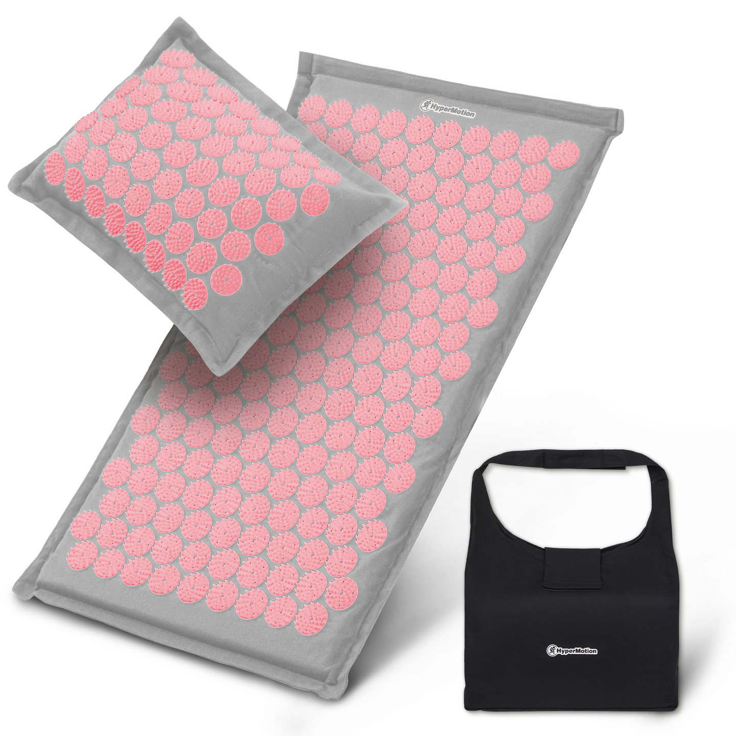 ECO akupressurmåtte i hør med kokosfibre og boghvedepude – 68 cm HyperMotion grå og pink