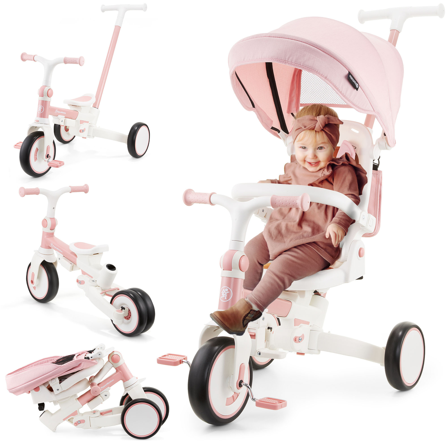 8-i-1 multifunktionel trehjulet cykel TOBI FOREST - pink