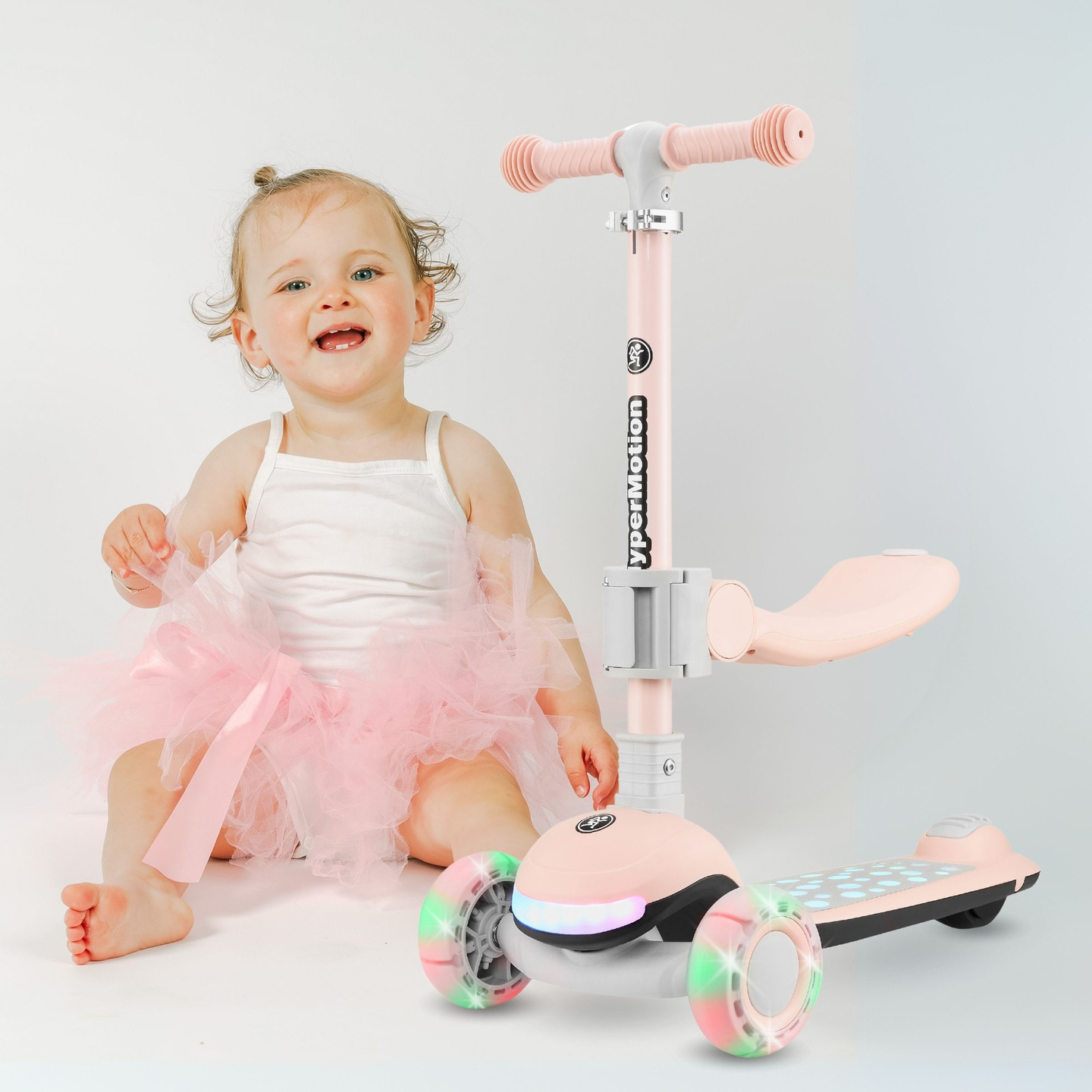 HyperMotion LUMI 3-i-1 balancescooter - oplyst platform og LED-hjul, farve pink