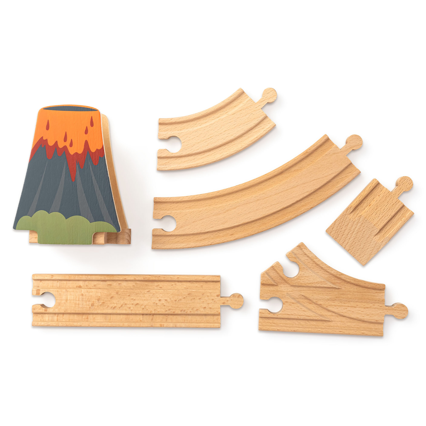 Dino Park trætog med skridsikker måtte - dinosaurer, tog, skinner, vulkan, klokke