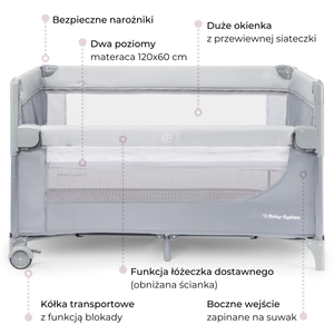 Closely 3-i-1-barneseng med puslebord, madras og bæretaske
