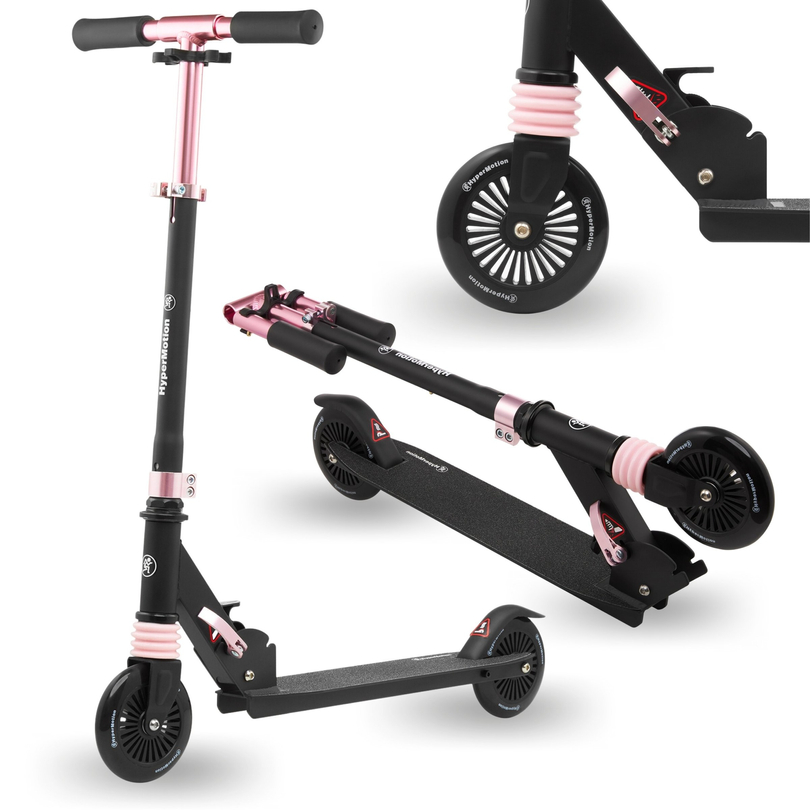 Tohjulet scooter med støddæmper WALLY 4-9 år fra HyperMotion sort-rosa