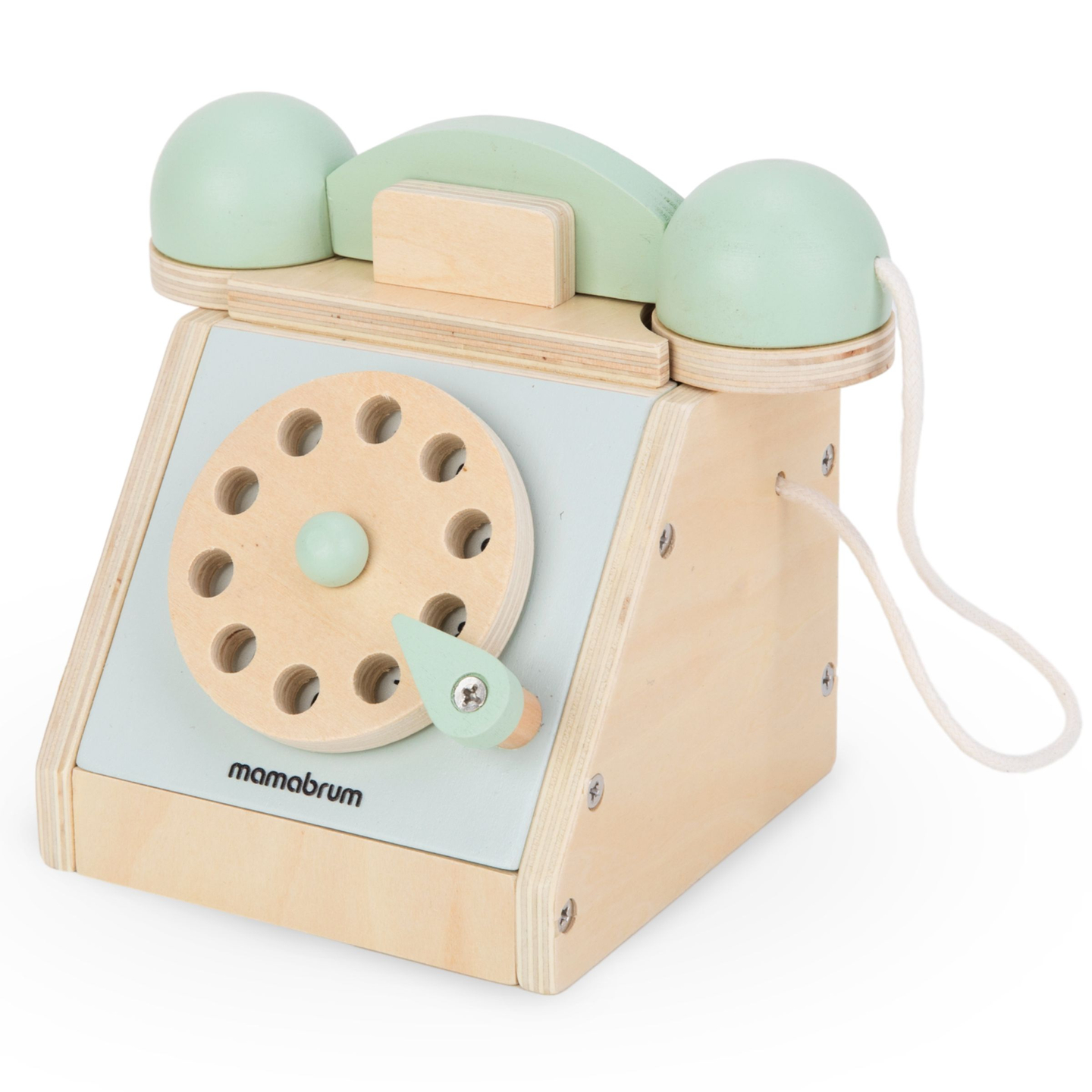 Retro telefon i træ - mint