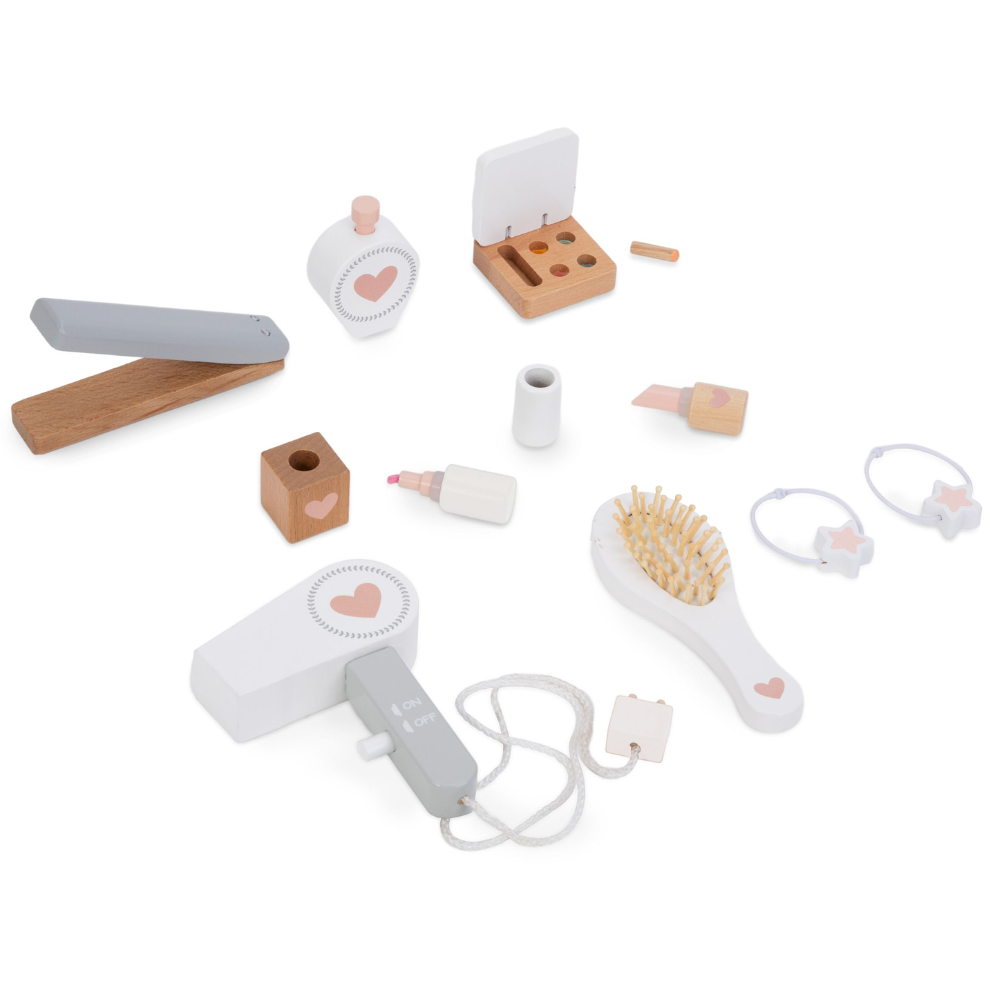 Toiletbord i træ med skammel og tilbehør