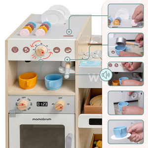 Stor XXXL-butik i træ til børn med fastfoodbar - Corner shop + Kaffemaskine + Ovn + Køleskab - 106 ac.
