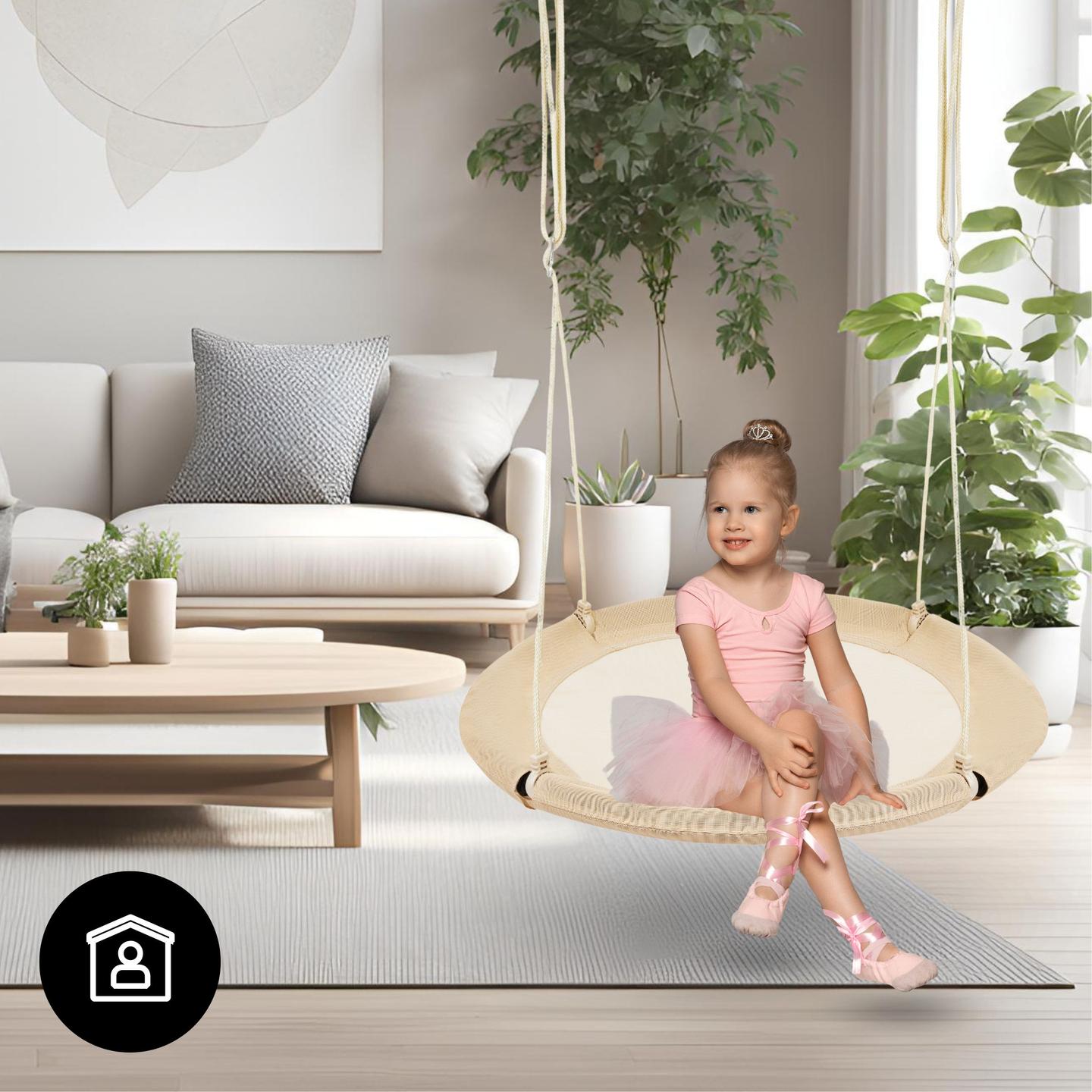 HyperMotion storkerede-gynge - 100 cm i diameter, boho-beige farve