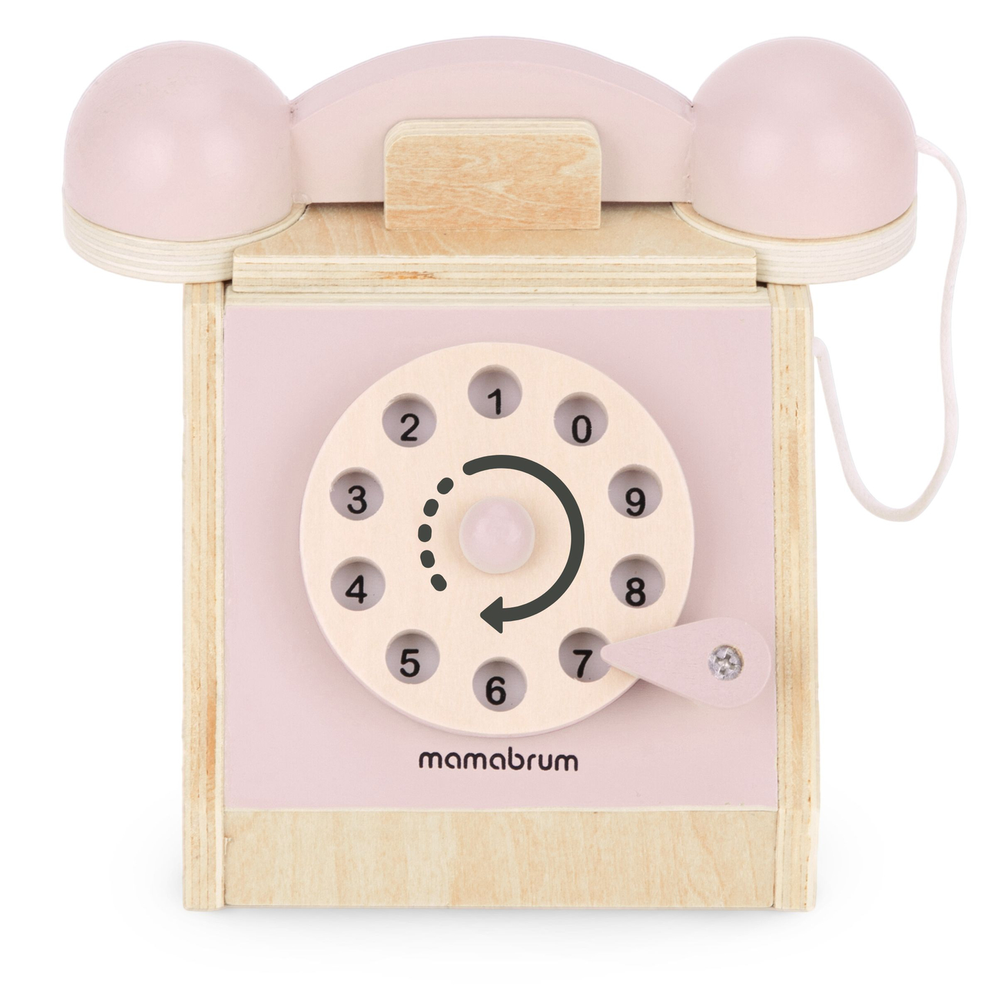 Retro telefon i træ - pastelrosa