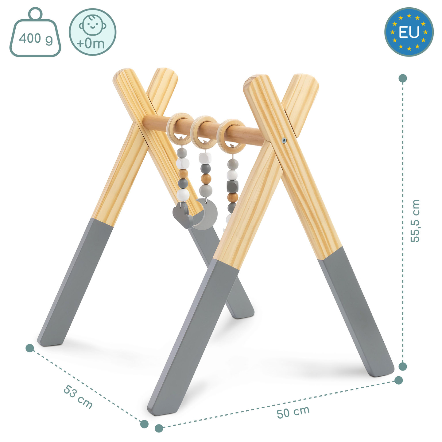 Baby Gym uddannelsesstativ i træ - farve grå