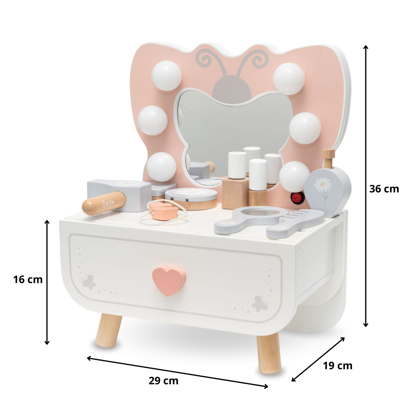 Mini toiletbord i træ med LED-belysning - Butterfly