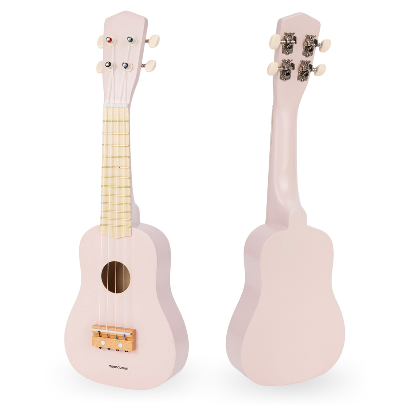 Træguitar til børn - ukulele - pink farve