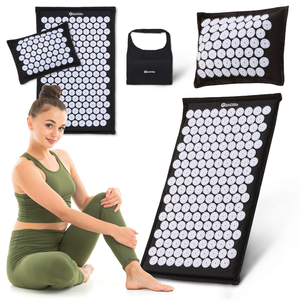 ECO akupressurmåtte i hør med kokosfibre og boghvedepude – 68 cm HyperMotion sort og hvid