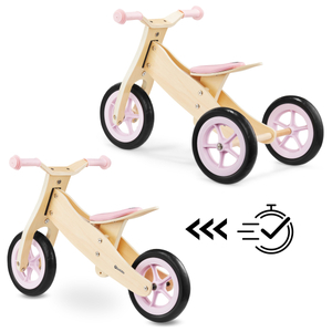 Trehjulet cykel og balancecykel i træ 2in1 - HyperMotion PERCY - pink