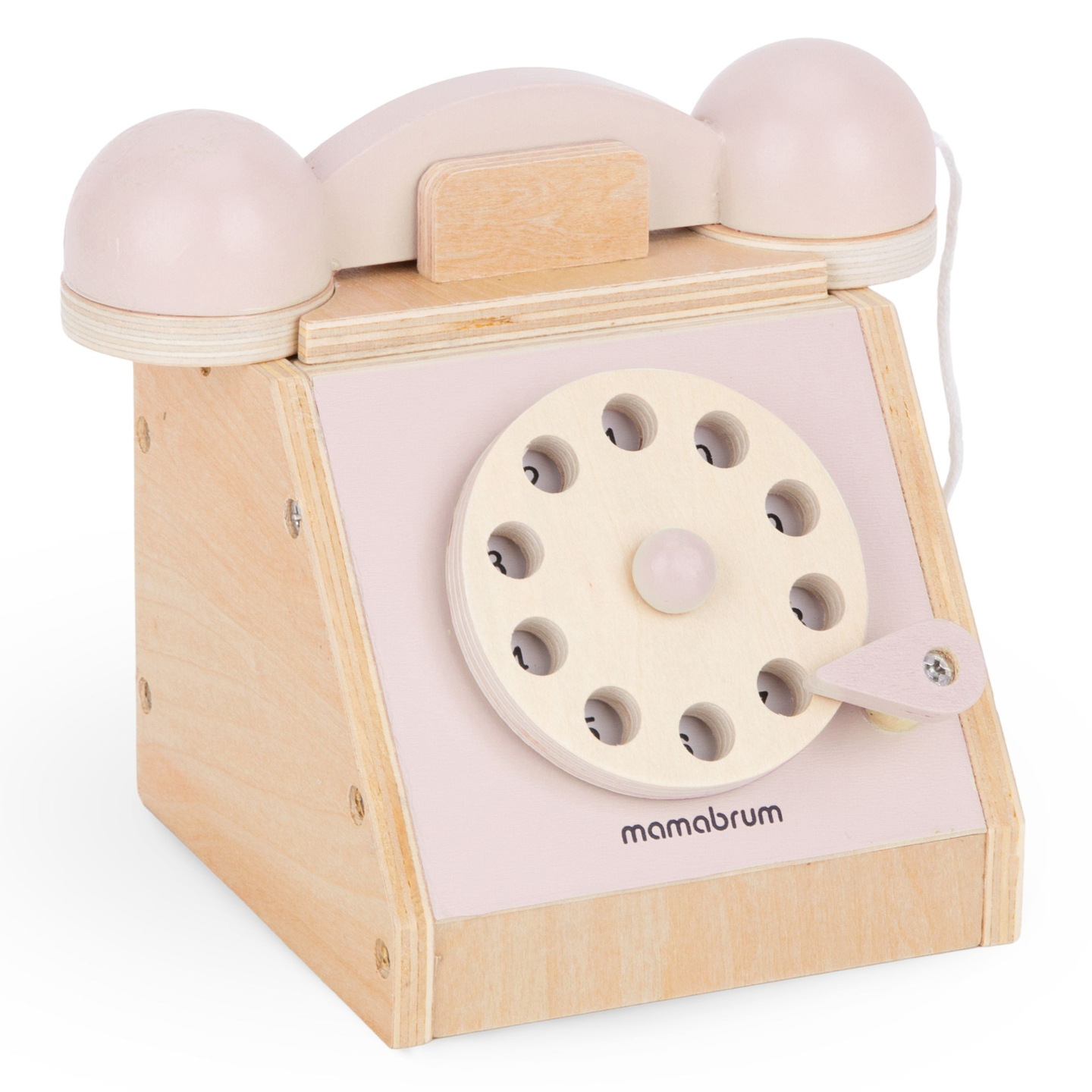Retro telefon i træ - pastelrosa