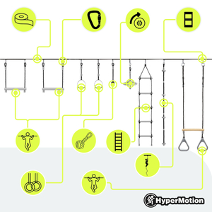 Ninja-forhindringsbane til børn - HyperMotion slackline-sæt - 9 forhindringer