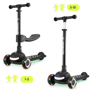HyperMotion LUMI 3-i-1 balancescooter - oplyst platform og LED-hjul, sort farve