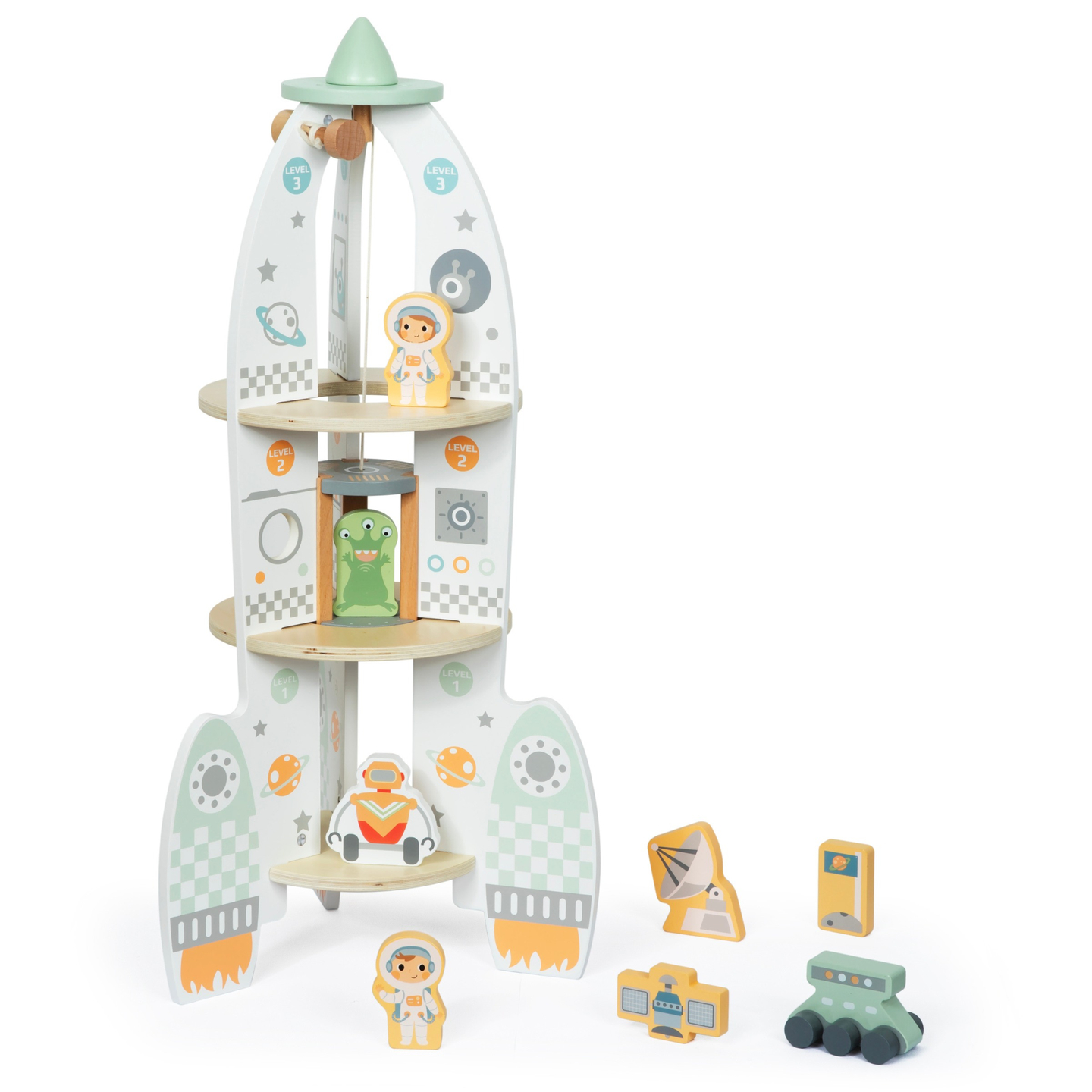 Stor trærumraket med elevator og tilbehør - XXL