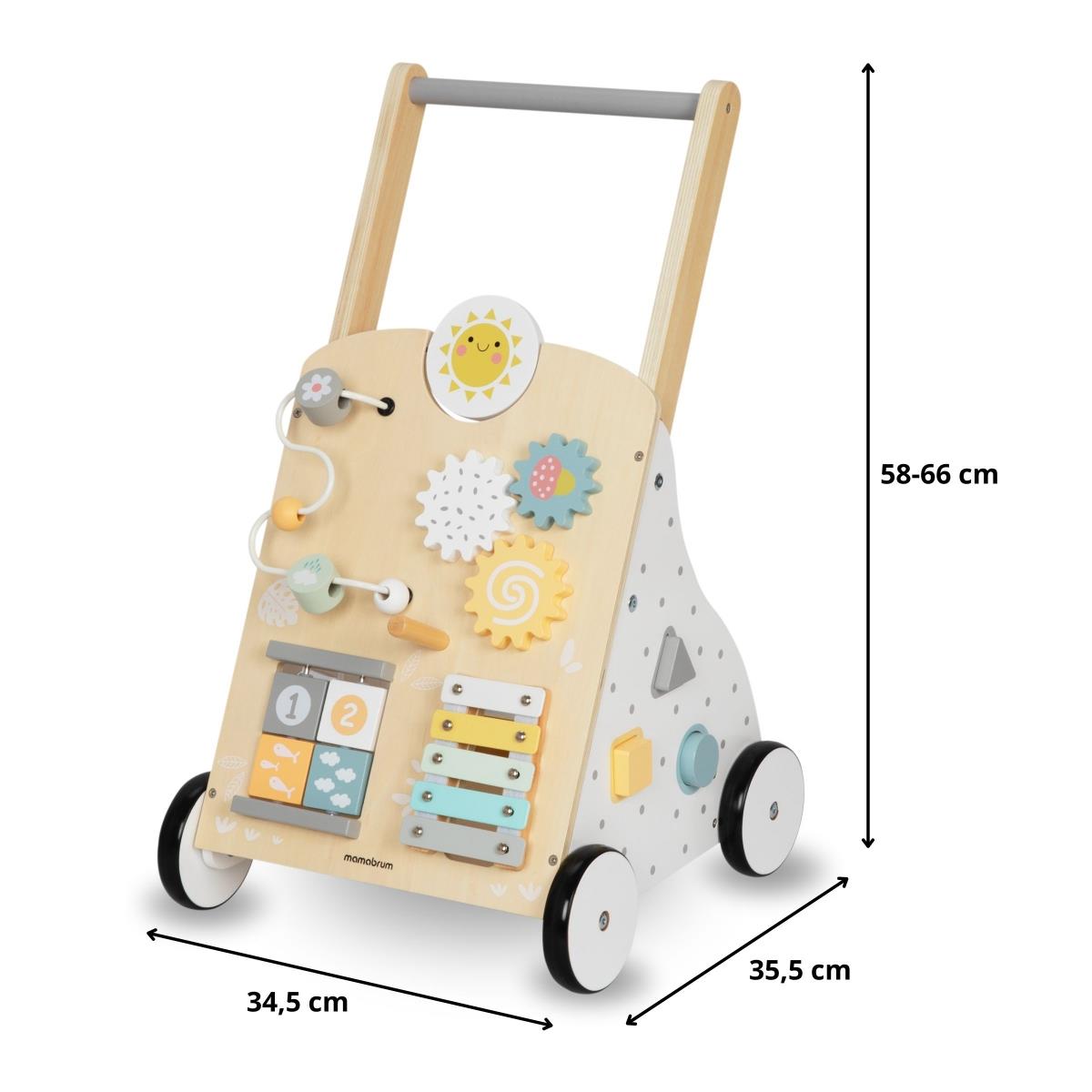 Pædagogisk gåvogn i træ 8i1 / babyskubber - manipulativ tavle