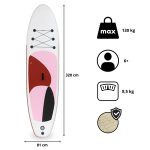 Oppustelig SUP Stand Up Paddle board 320cm med pagaj og sæde - HyperMotion WAVE BOOST PINK 320
