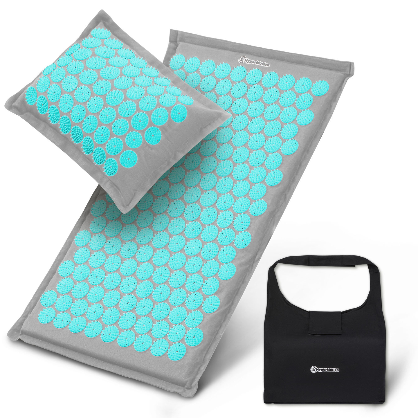 ECO akupressurmåtte i linned med kokosfibre og boghvedepude – 68 cm HyperMotion grå-mint