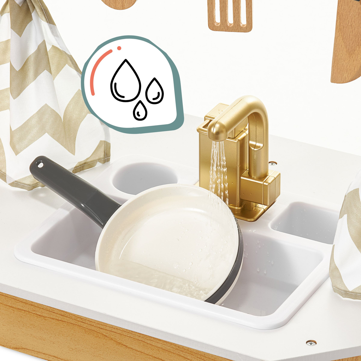 XXXXL stort interaktivt køkken i træ med LED-belysning, vaskemaskine, mikrobølgeovn, kaffemaskine og frugt- og grøntsagssæt - 50 elementer