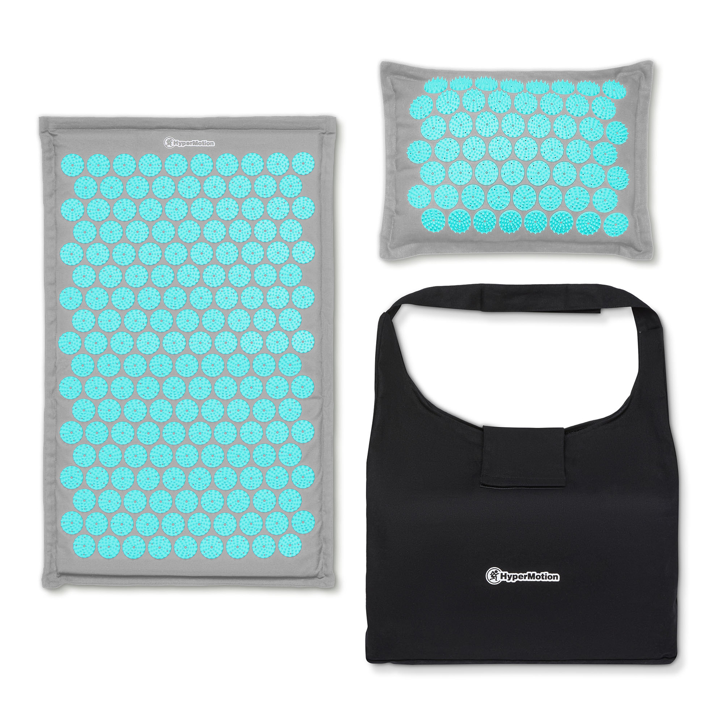 ECO akupressurmåtte i linned med kokosfibre og boghvedepude – 68 cm HyperMotion grå-mint