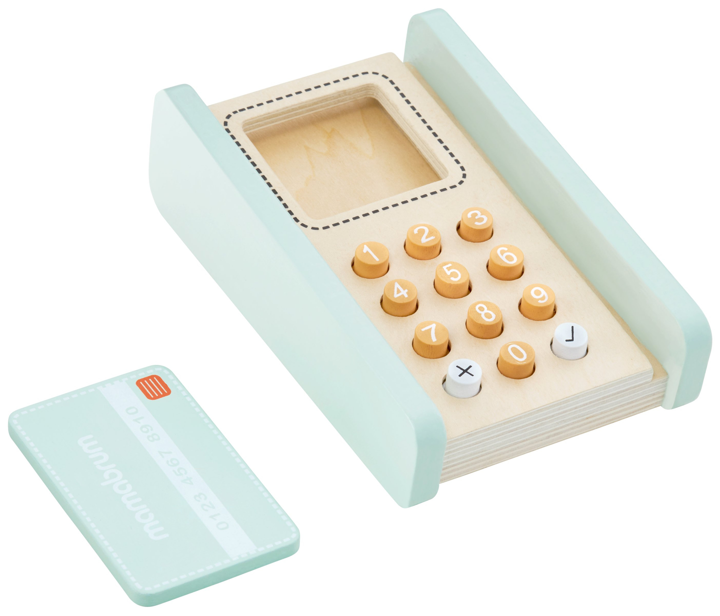 Stor træbutik - bod og teater 2 i 1 med vægt, betalingsterminal, frugt og grøntsager