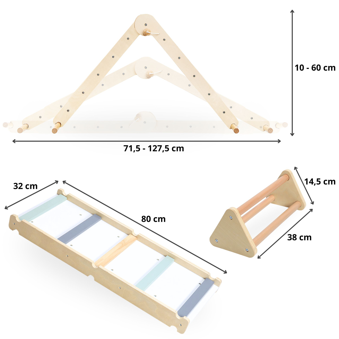 Hjemmelavet legeplads i træ - stige + klatrevæg + balancebom - Piklers trekant