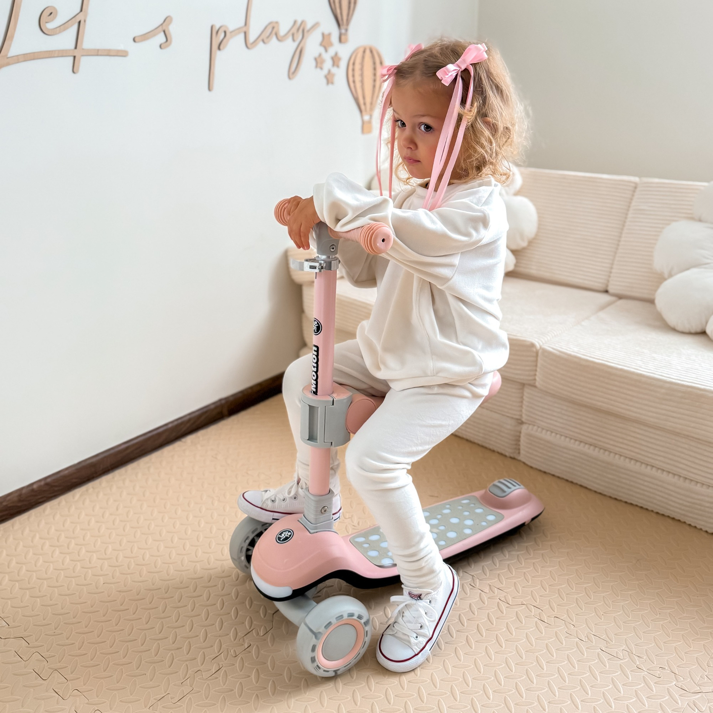 HyperMotion LUMI 3-i-1 balancescooter - oplyst platform og LED-hjul, farve pink