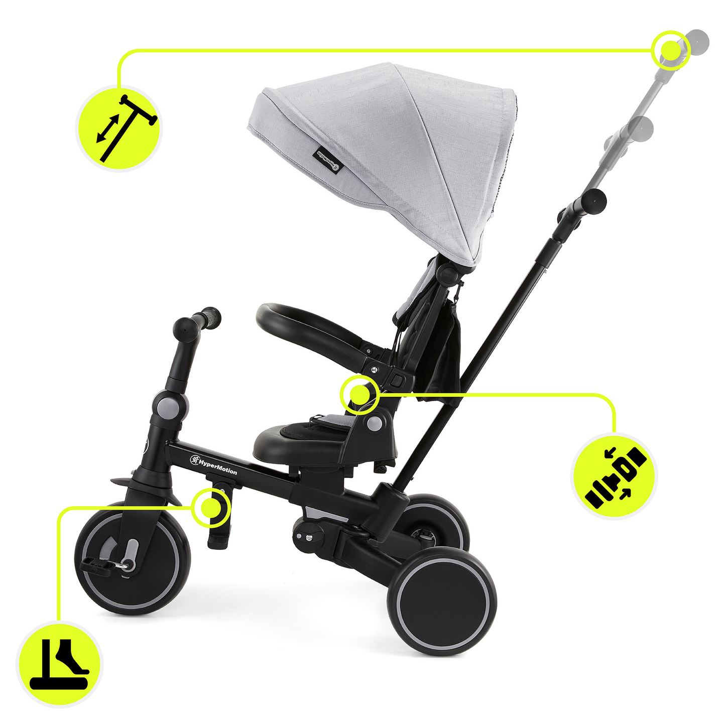 8-i-1 multifunktionel trehjulet cykel TOBI FOREST - grå