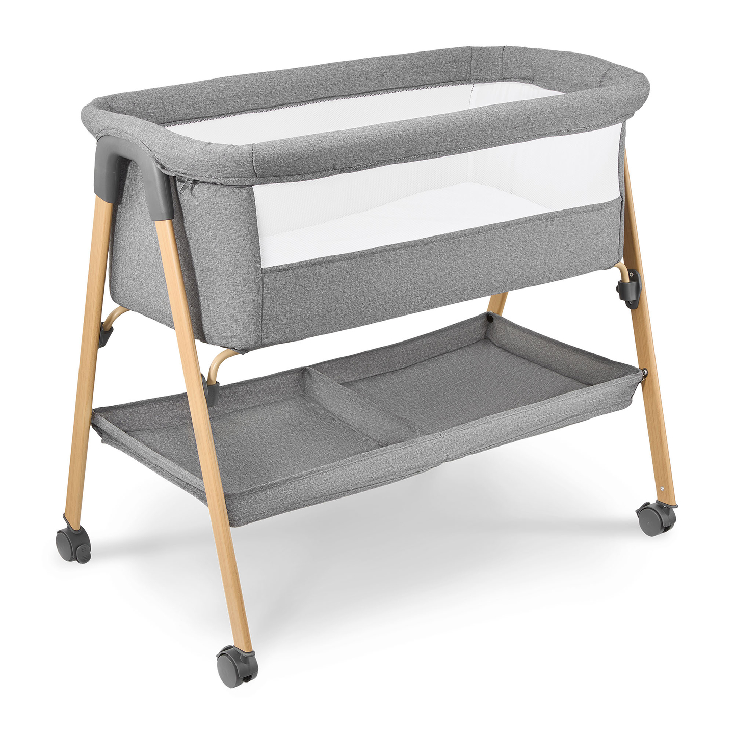 Babyseng, fritstående, rejseseng, vugge med madras - grå
