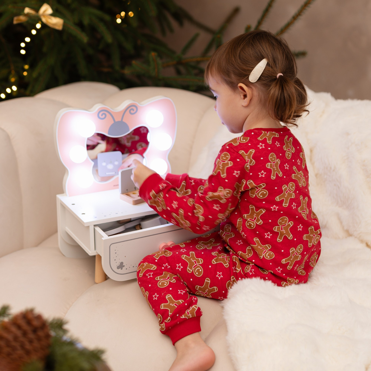 Mini toiletbord i træ med LED-belysning - Butterfly