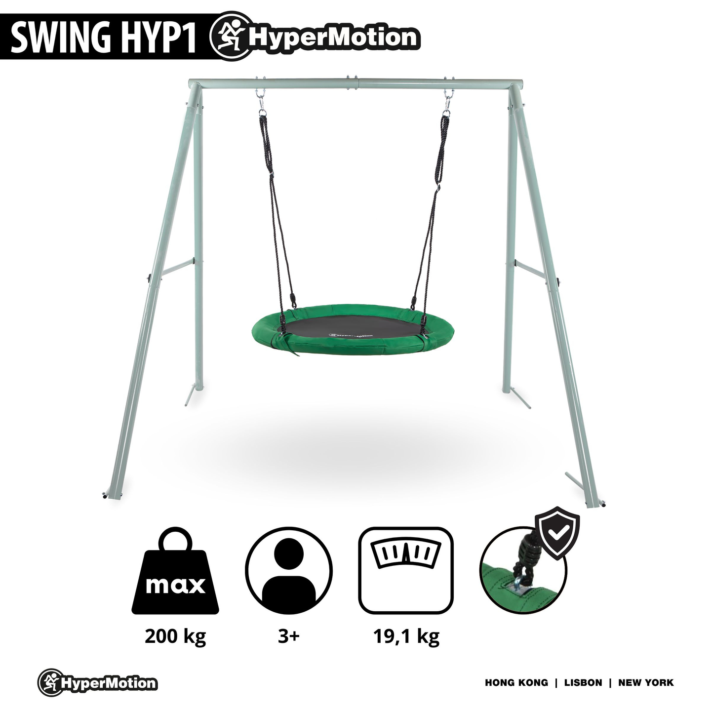 Havegynge af typen storkerede med stel og reb