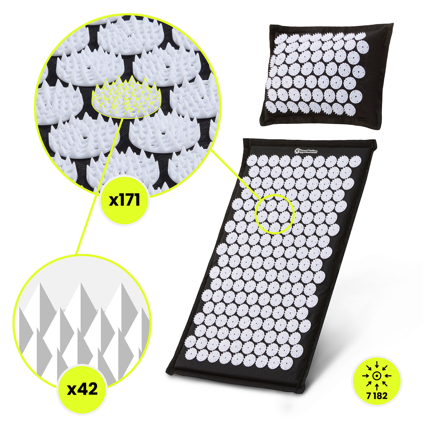 ECO akupressurmåtte i hør med kokosfibre og boghvedepude – 68 cm HyperMotion sort og hvid
