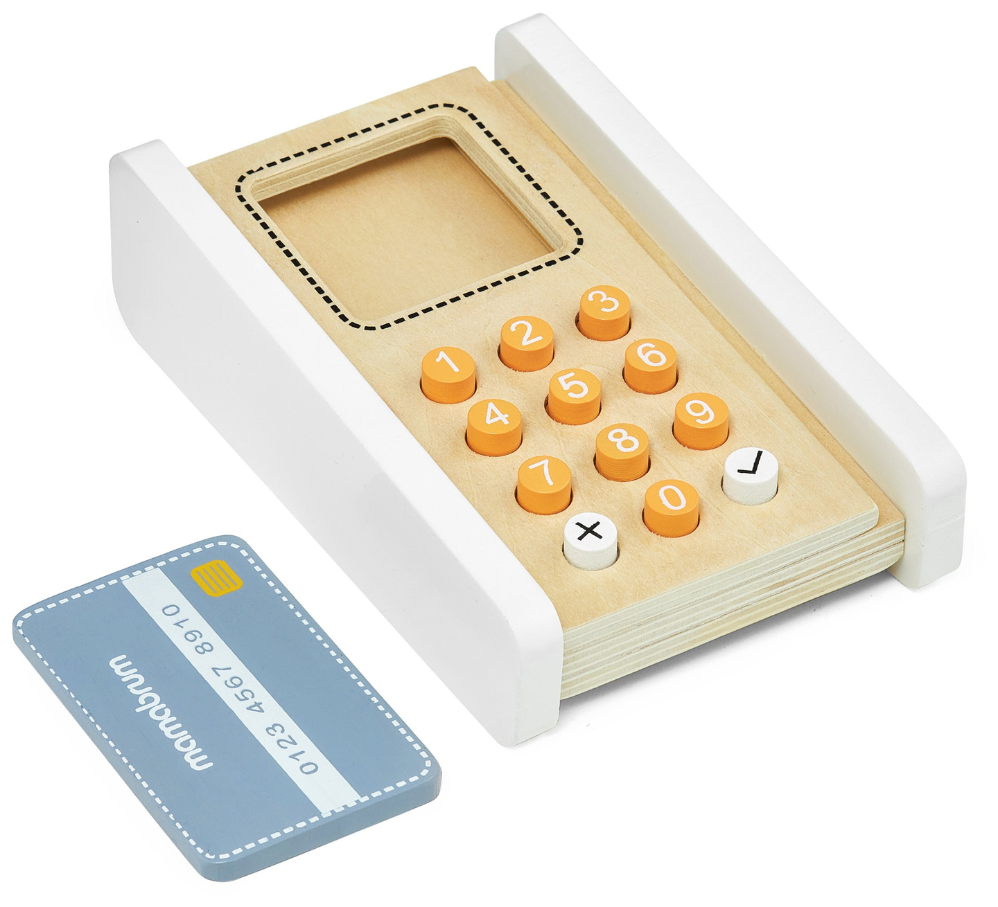 Minimarked - butik med vægte, terminal, betalingskort og frugt