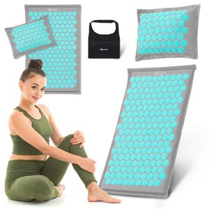 ECO akupressurmåtte i linned med kokosfibre og boghvedepude – 68 cm HyperMotion grå-mint