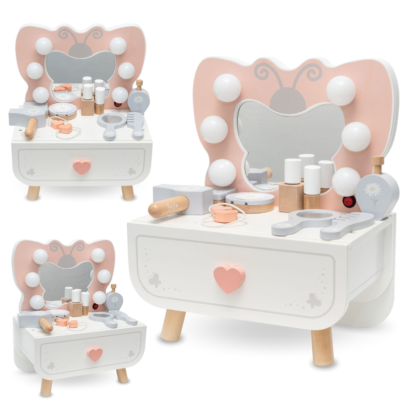 Mini toiletbord i træ med LED-belysning - Butterfly