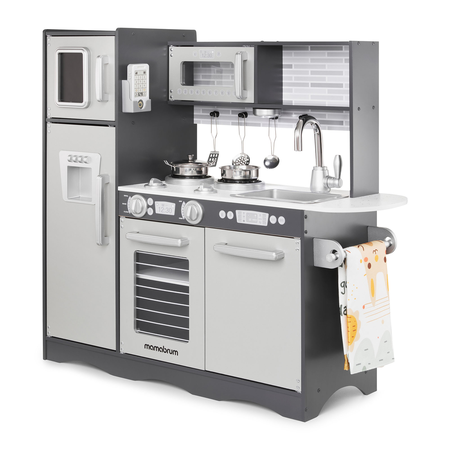 XXL-trækøkken med LED-belysning, forklæde og tilbehør