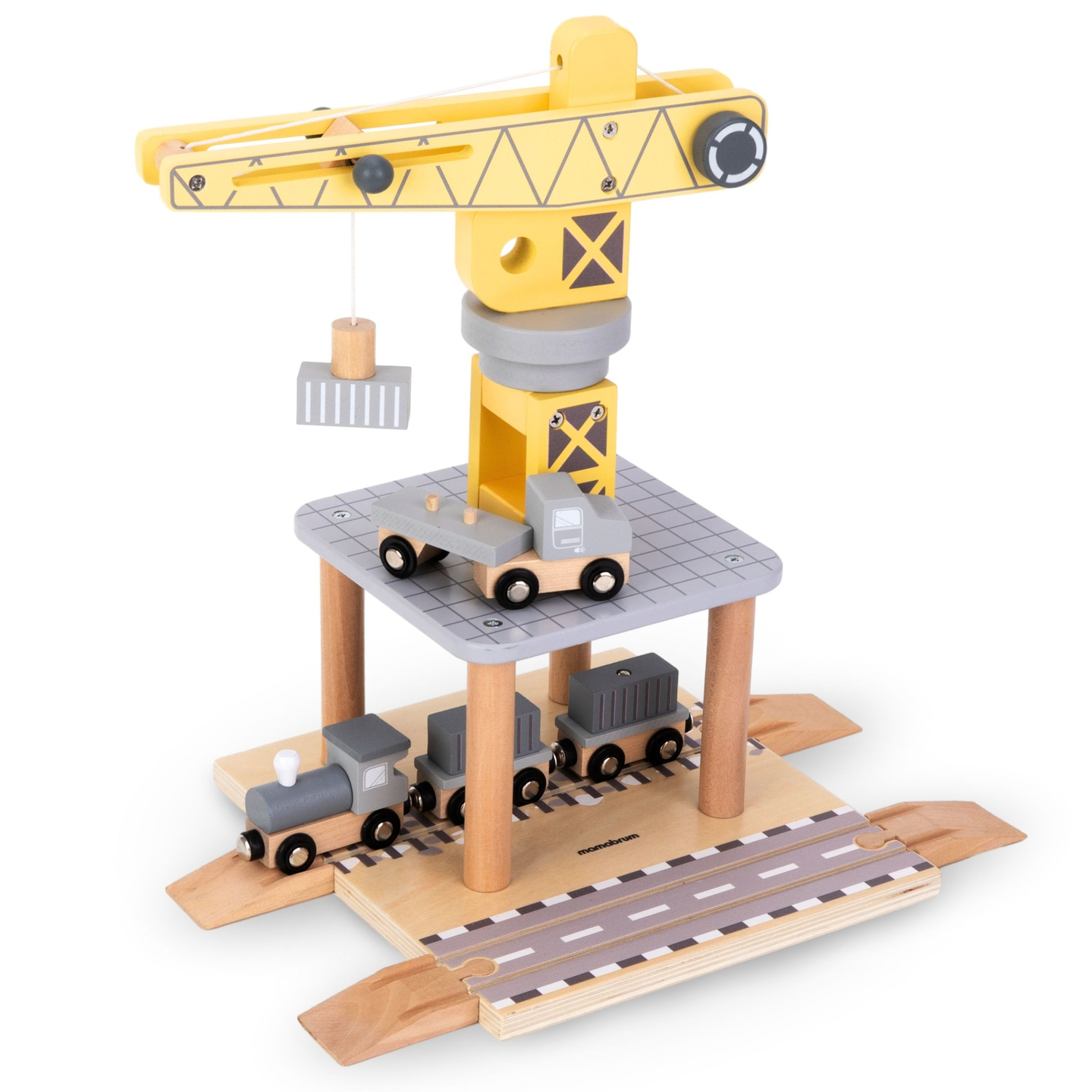 Mobil havnekran med magnetspil og tilbehør - sæt i træ