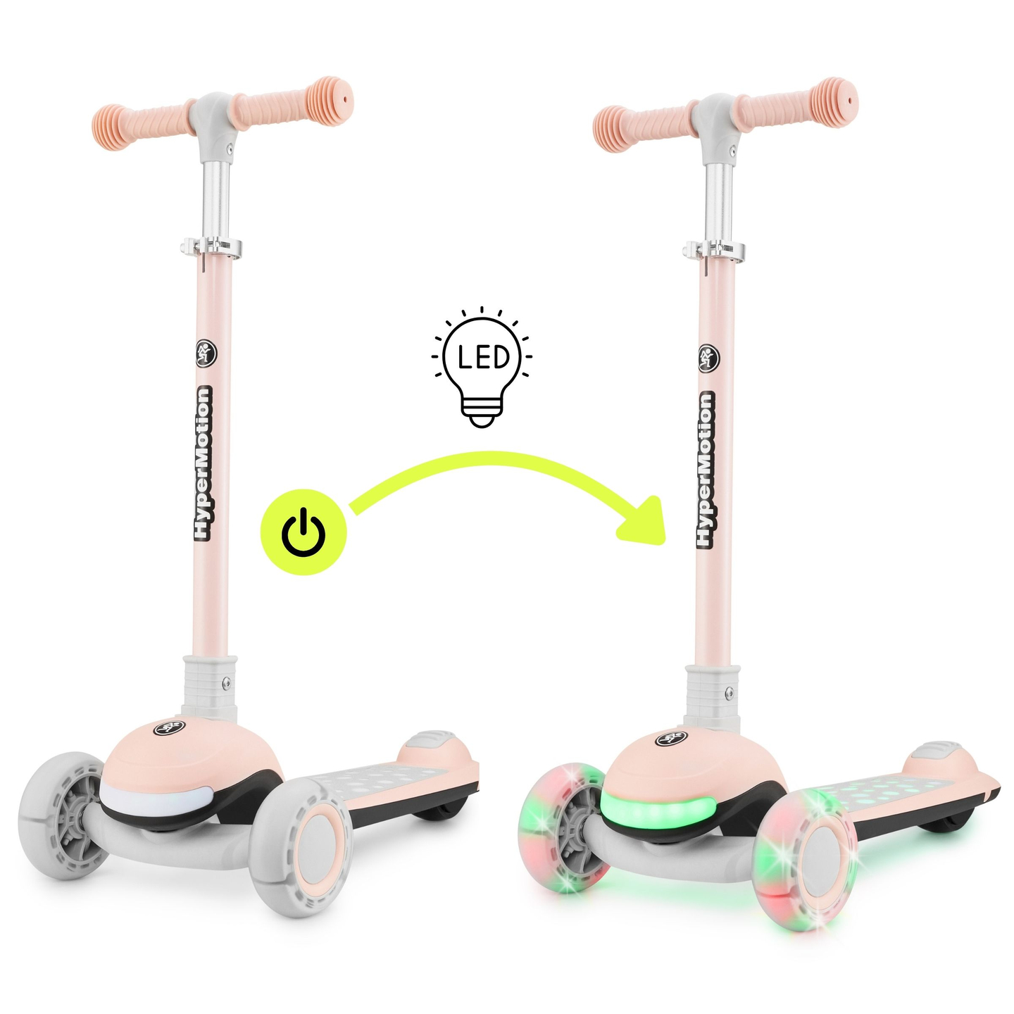 HyperMotion LUMI 3-i-1 balancescooter - oplyst platform og LED-hjul, farve pink