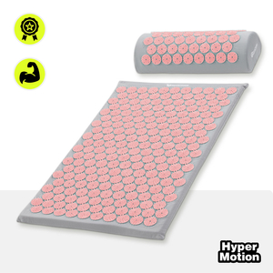 Akupressurmåtte med pude og betræk - 72 cm HyperMotion grå og pink