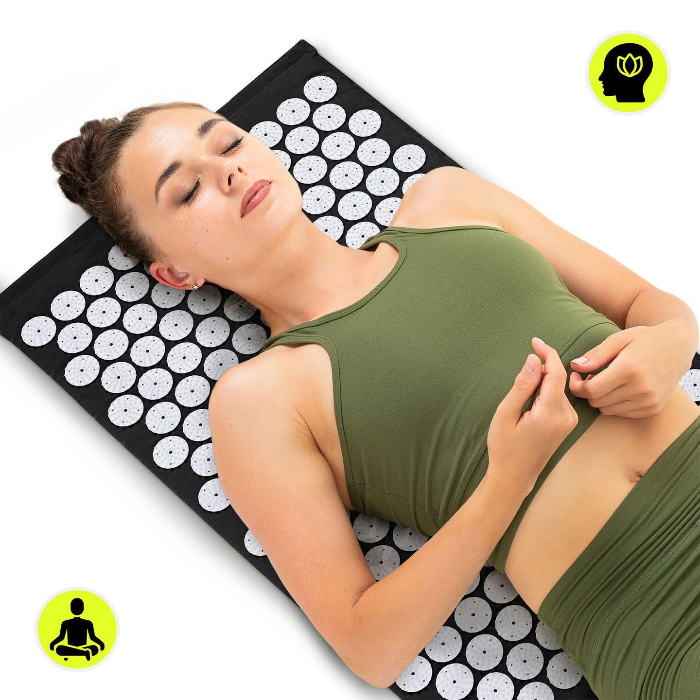 Akupressurmåtte med pude og betræk - 72 cm HyperMotion sort og hvid