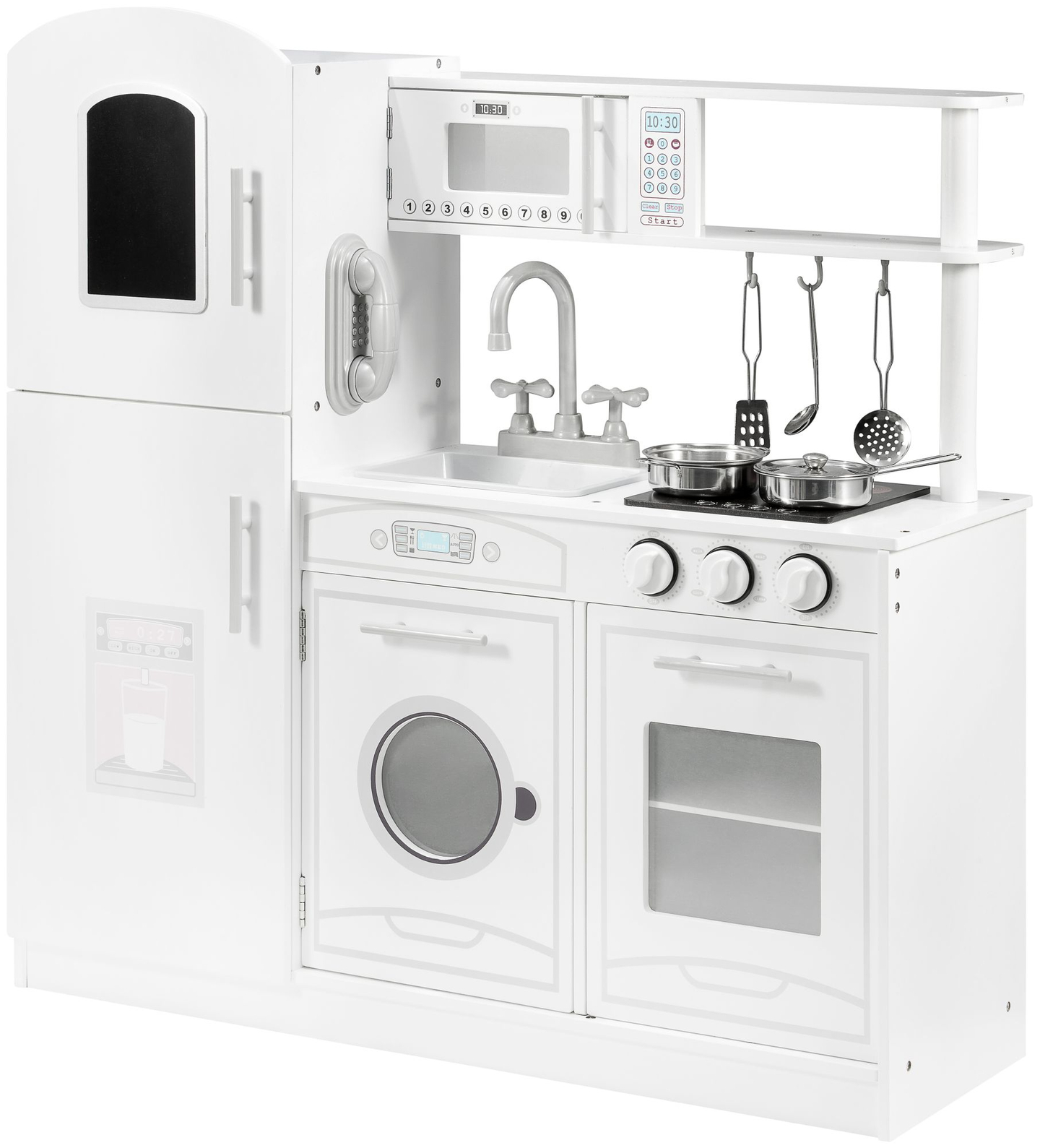 Stort hvidt køkkentilbehør og forklæde i træ