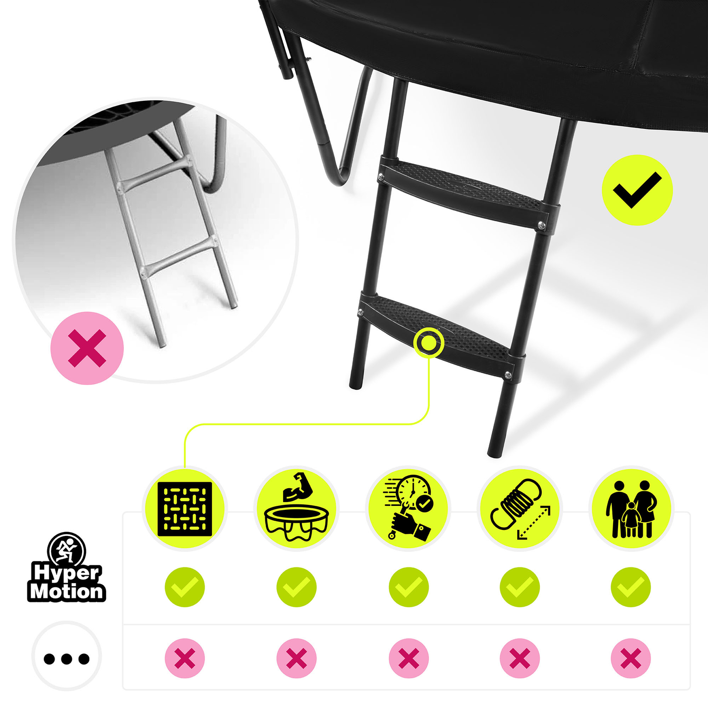 XXL havetrampolin til børn HyperMotion - 366 cm 12FT - med stige og indvendigt net - til hjem og have - 150 kg max.