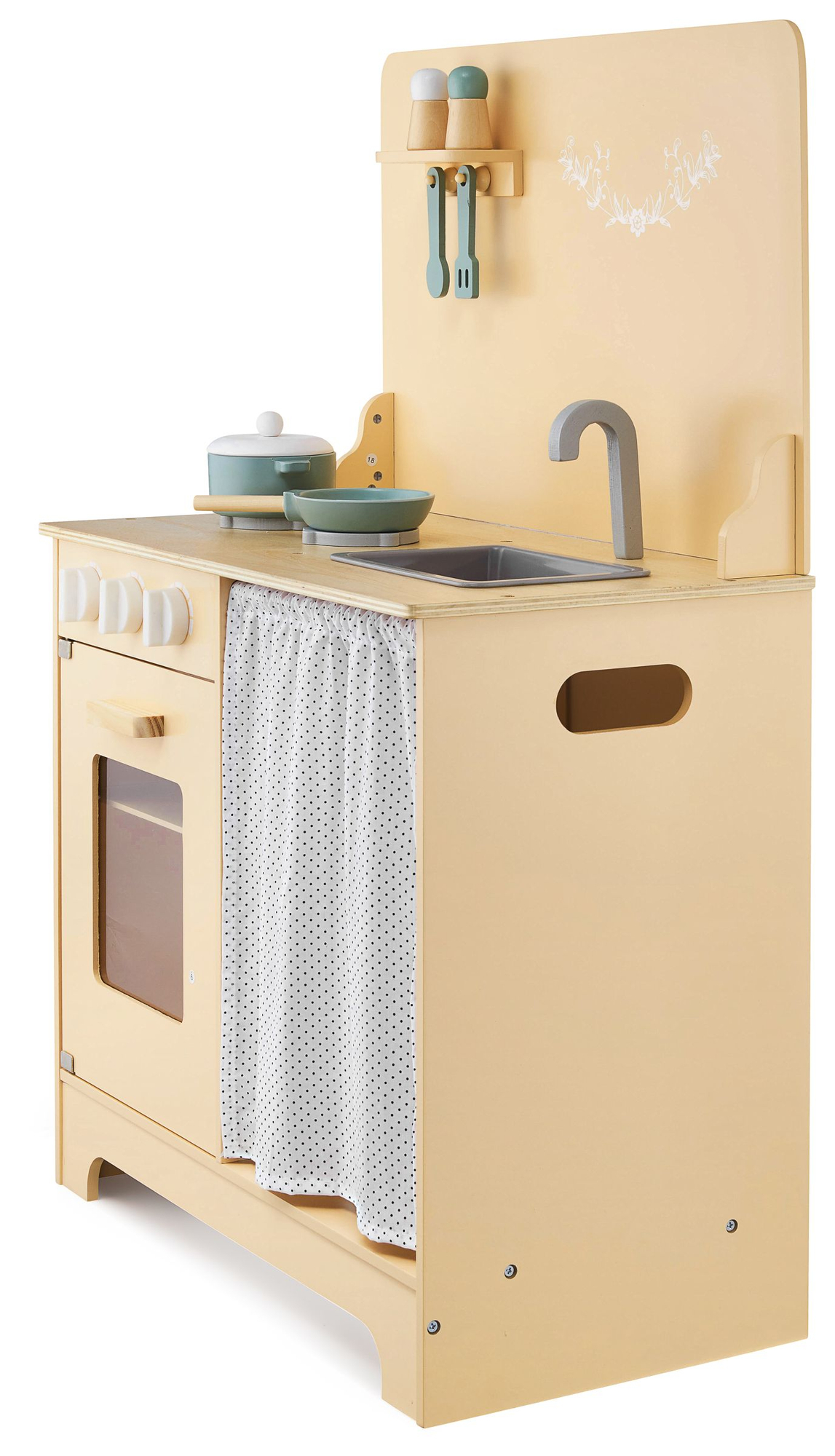 Trækøkken med forklæde, tilbehør og LED-belysning