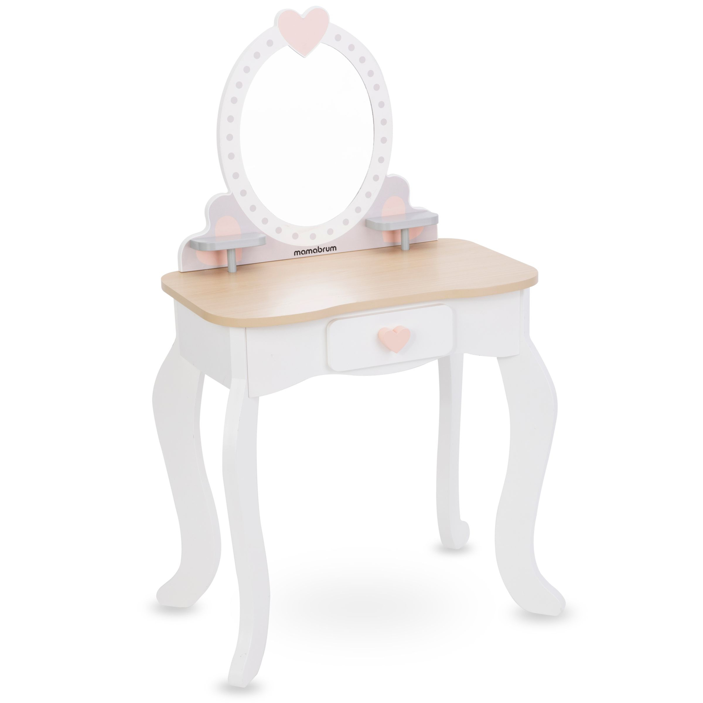 Toiletbord i træ med skammel og tilbehør